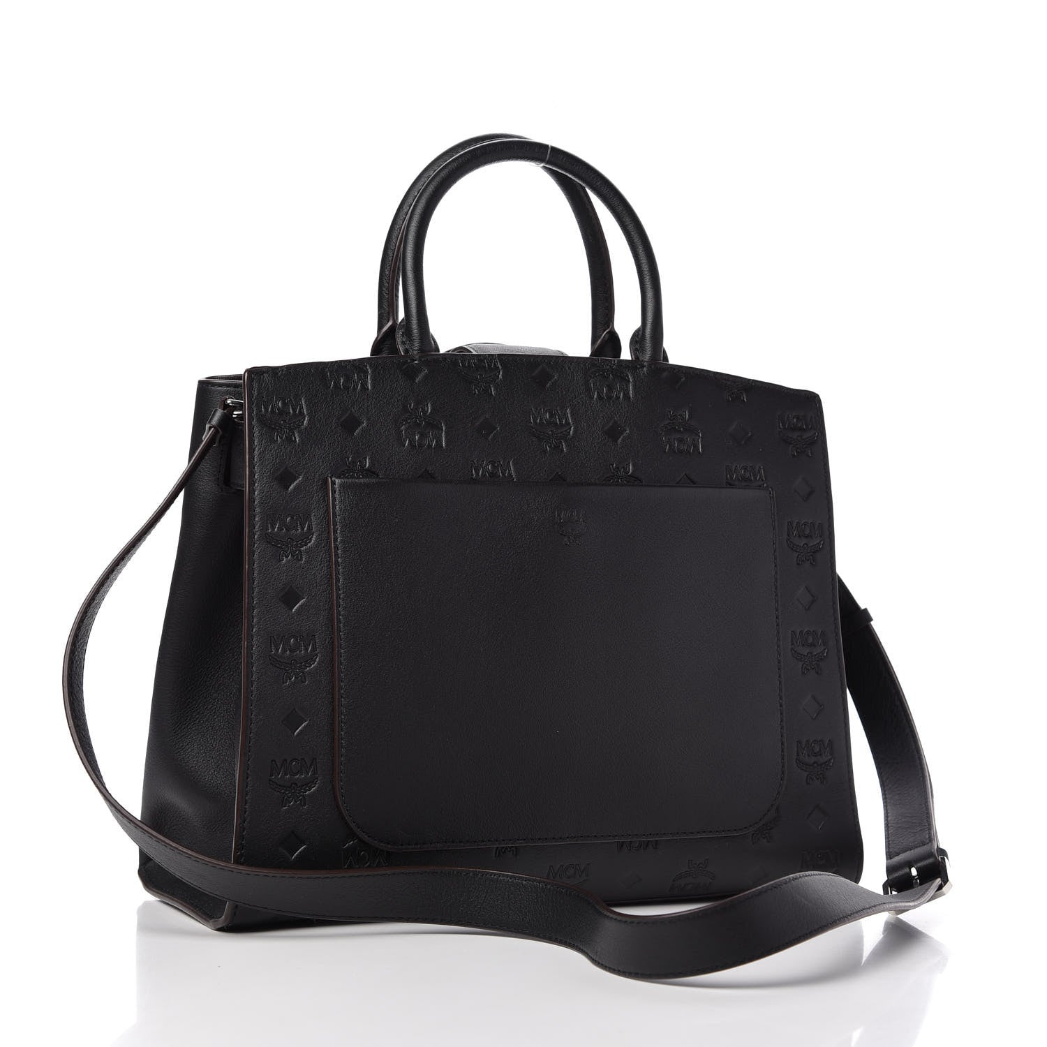 MCM Calfskin Ottomar Monogram Medium Essential Tote Black 3 of 11