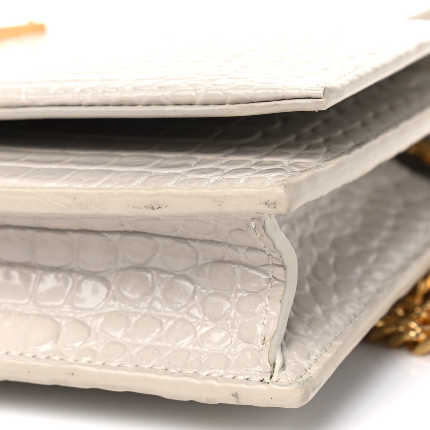 Calfskin Crocodile Embossed Kate Monogram Tassel Chain Wallet Crema Soft