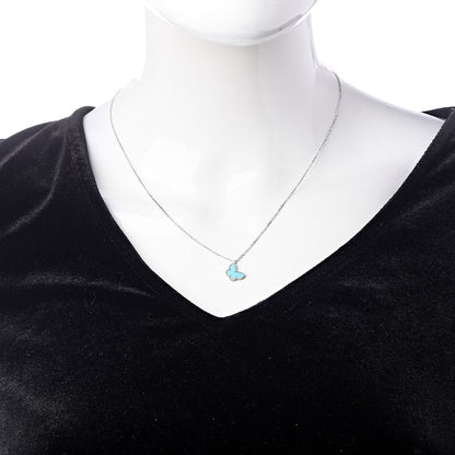Van Cleef & Arpels 18K White Gold Turquoise Sweet Alhambra Butterfly Pendant Necklace 2 of 9