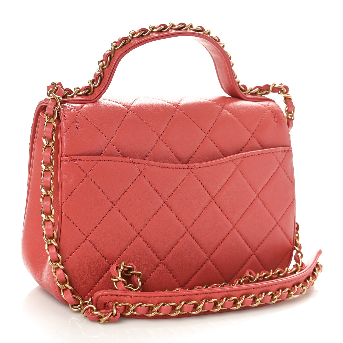Lambskin Quilted Small Chain Infinity Top Handle Flap Dark Red
