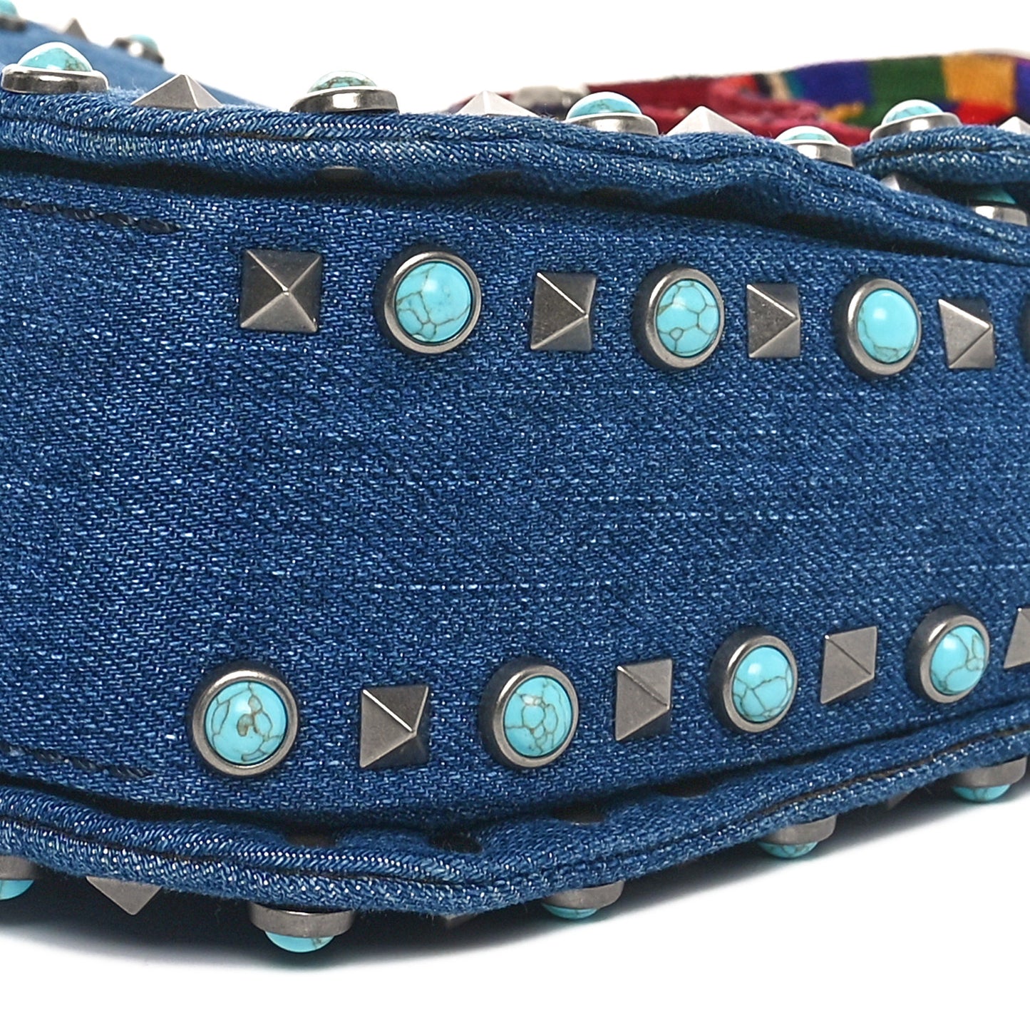 Denim Medium Guitar Strap Rockstud Rolling Flap Saddle Bag