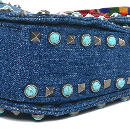 Valentino Garavani Denim Medium Guitar Strap Rockstud Rolling Flap Saddle Bag 9 of 11