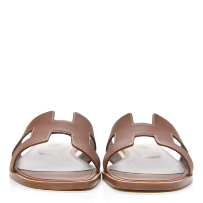 Hermes Box Calfskin Oran Sandals 37.5 Gold 2 of 9