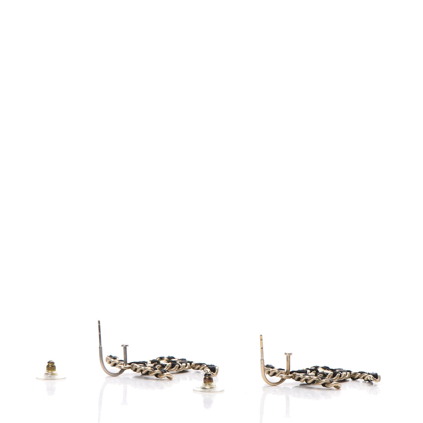 Satin CC Chain Earrings Light Gold Black
