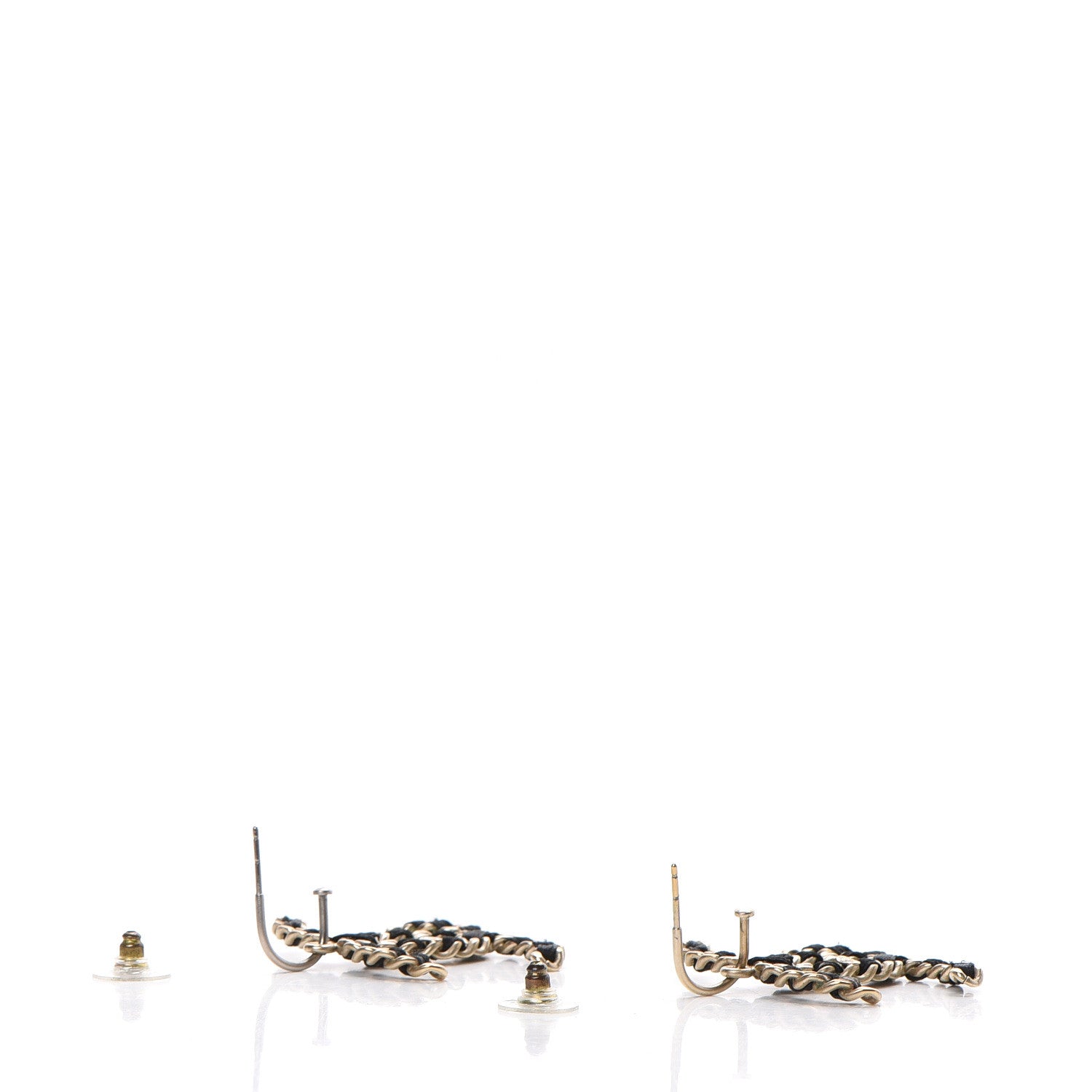 Chanel Satin CC Chain Earrings Light Gold Black 3 of 5