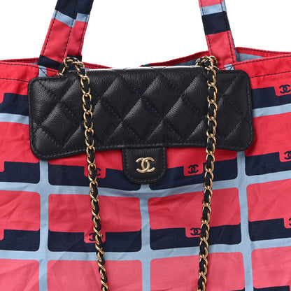 Chanel Caviar Fabric Quilted Foldable Tote With Chain Navy Multicolor 9 of 12