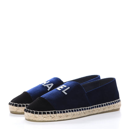 Chanel Velvet Logo Espadrilles 38 Navy Black 3 of 8