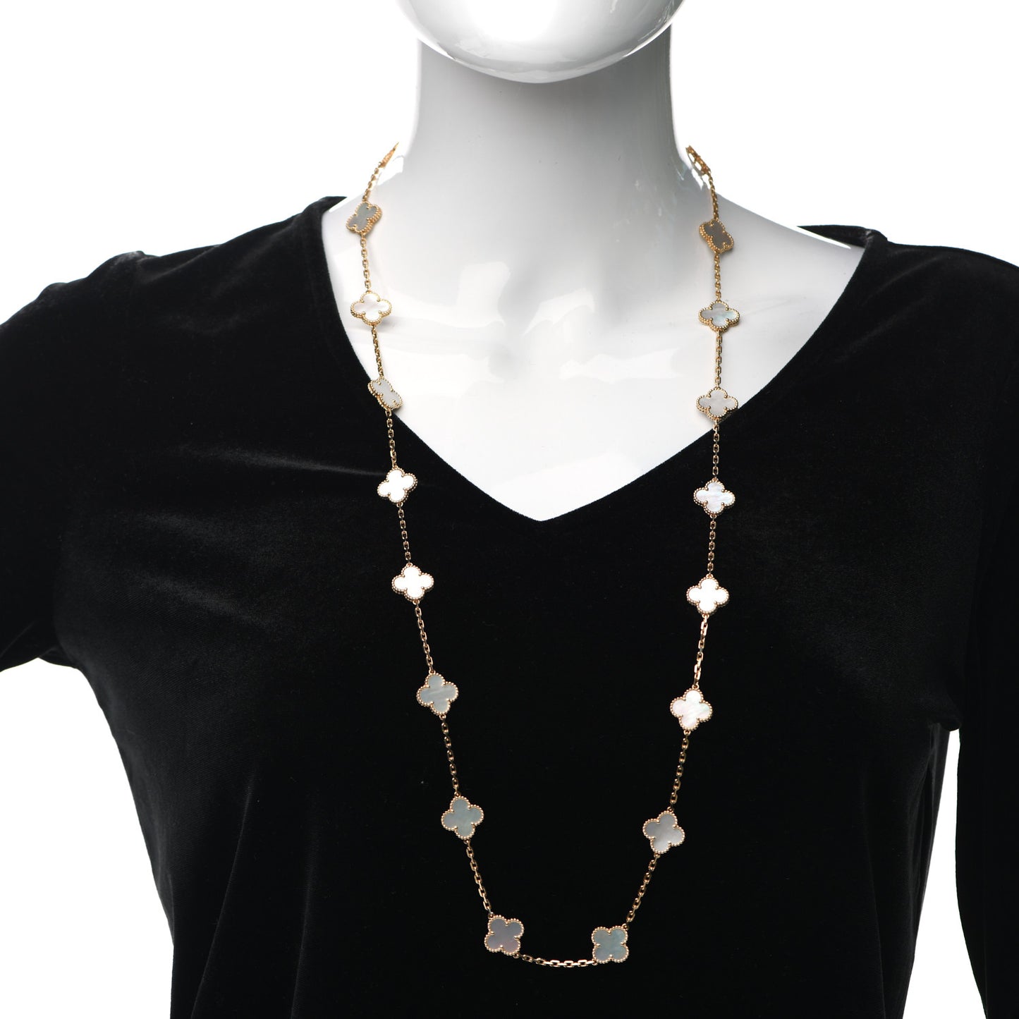 18K Yellow Gold Mother of Pearl 20 Motifs Vintage Alhambra Necklace