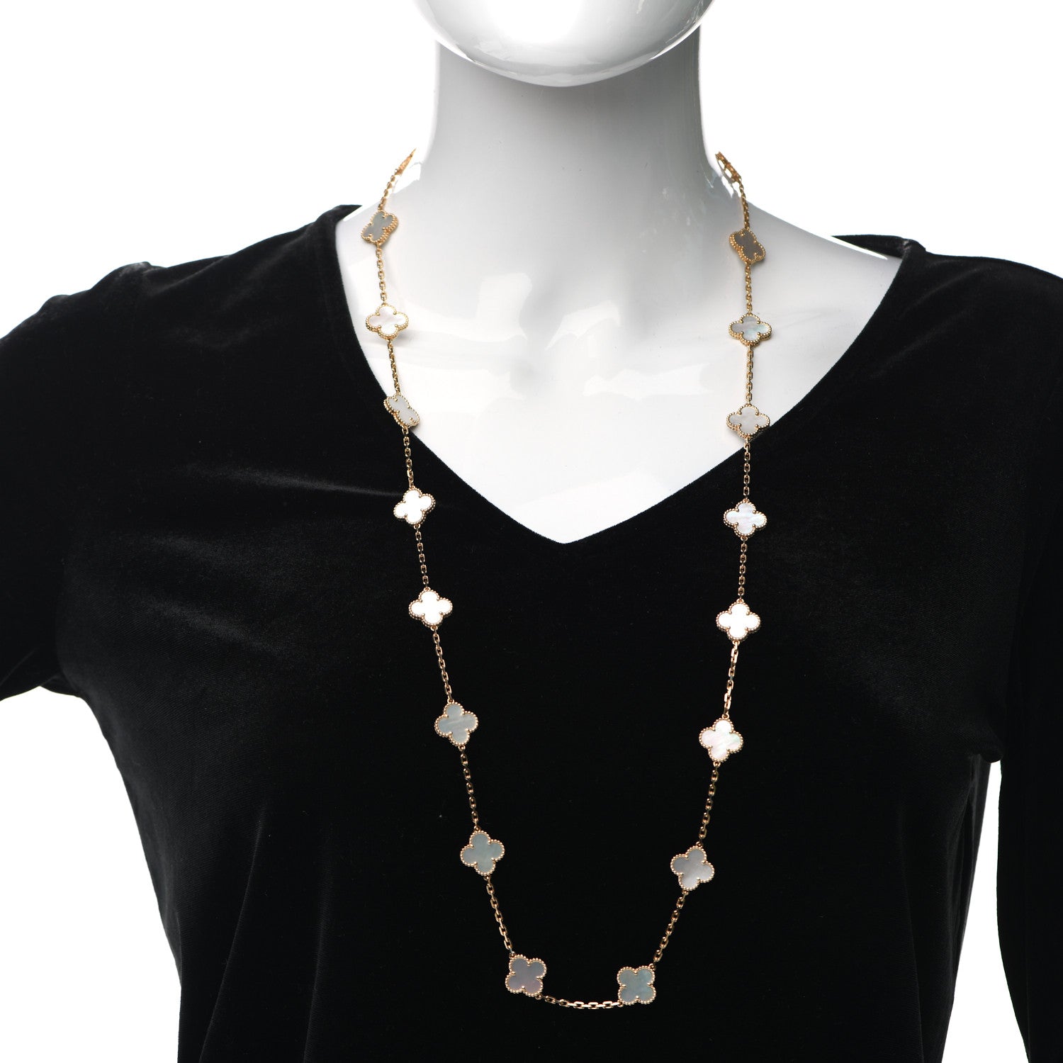Van Cleef & Arpels 18K Yellow Gold Mother of Pearl 20 Motifs Vintage Alhambra Necklace 2 of 5