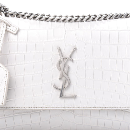 Saint Laurent Calfskin Crocodile Embossed Medium Monogram Sunset Icy White 11 of 12