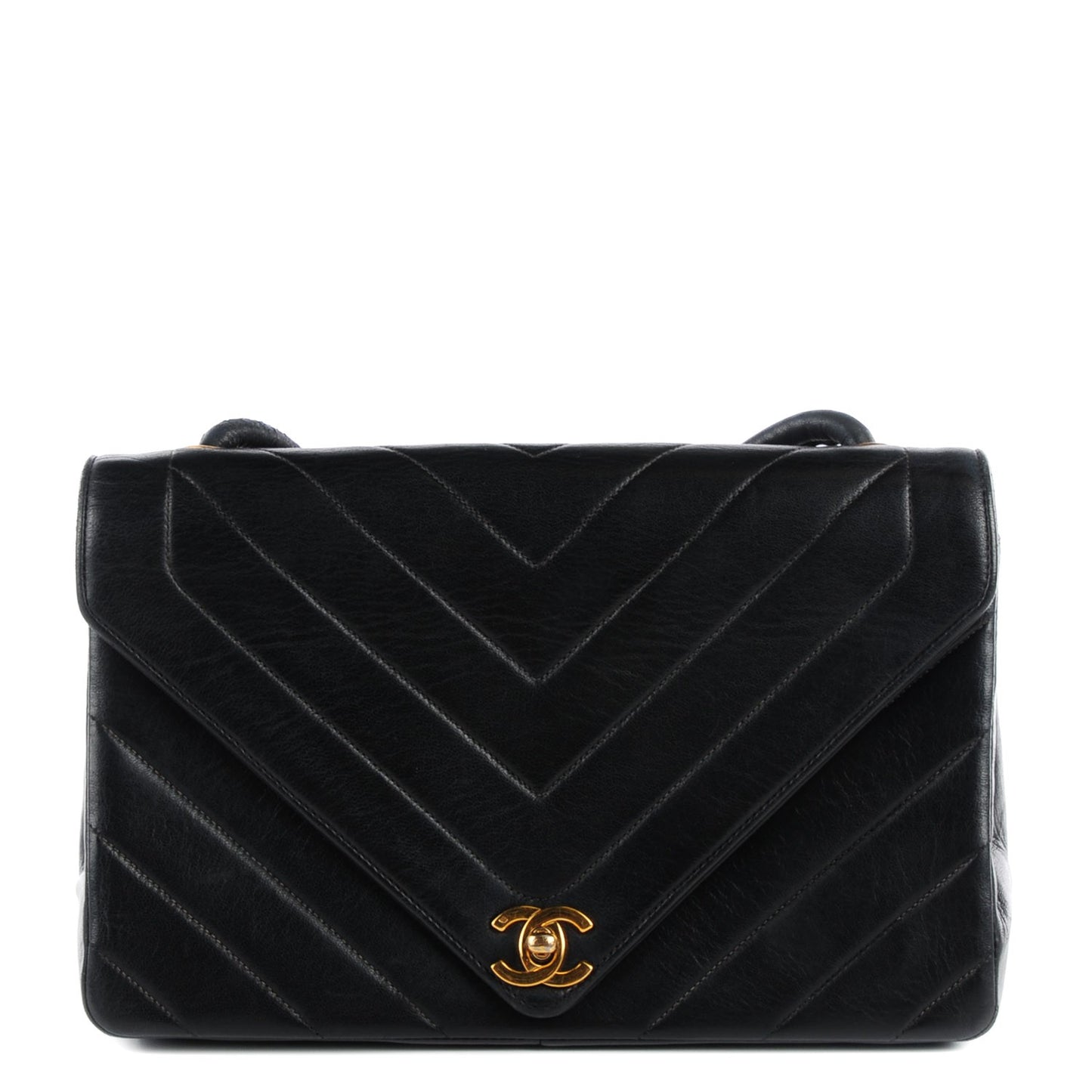 Lambskin Chevron Medium Single Flap Black
