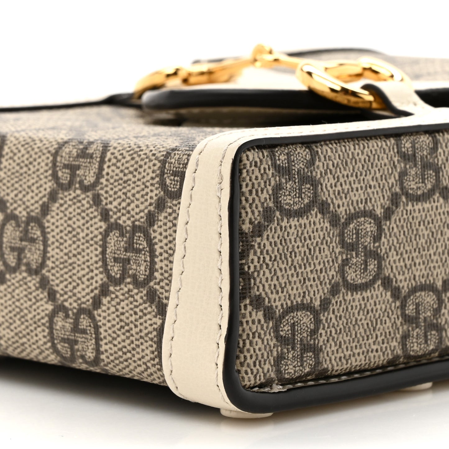 GG Supreme Monogram Azalea Calfskin Mini Horsebit 1955 Crossbody Bag Beige Ebony Mystic White