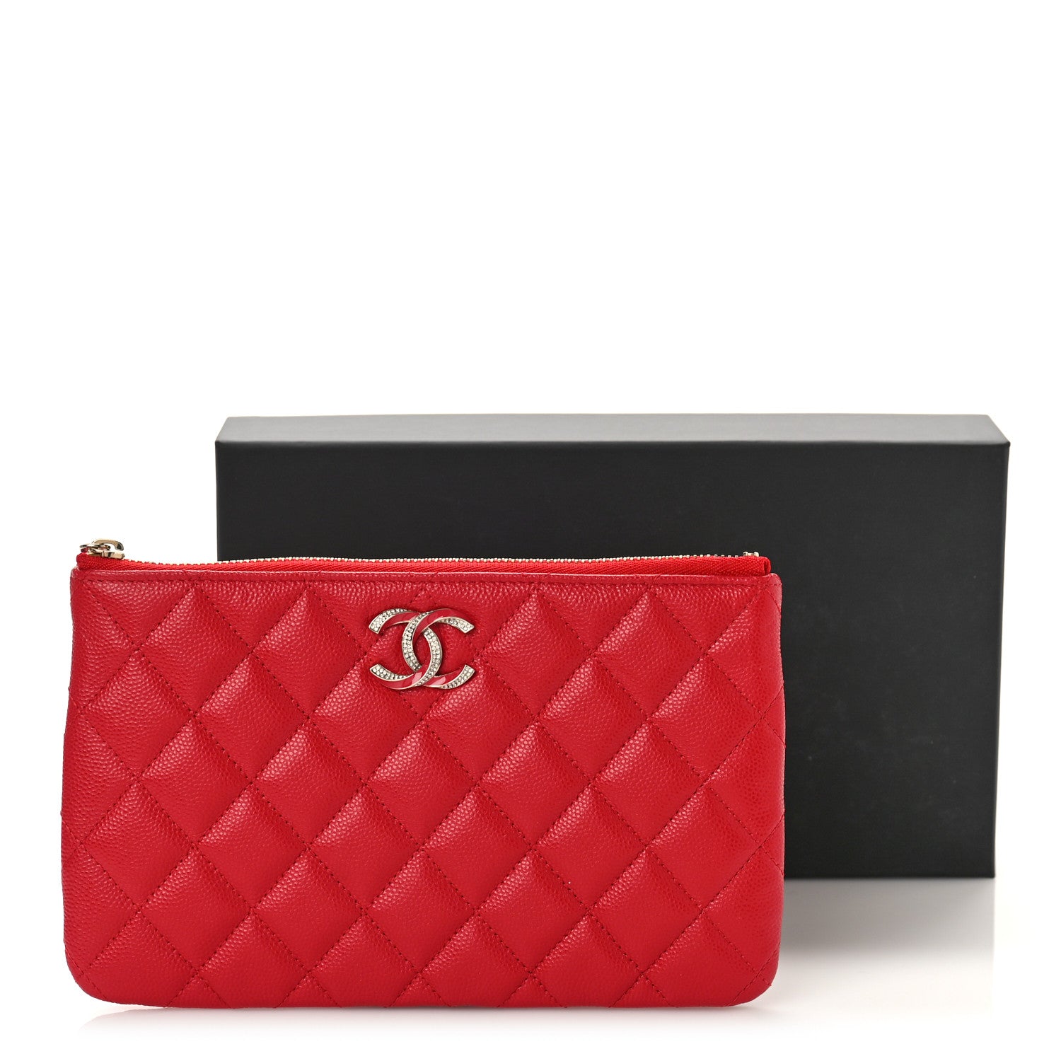 Chanel Caviar Quilted Crystal Enamel Cosmetic Case Red 10 of 10