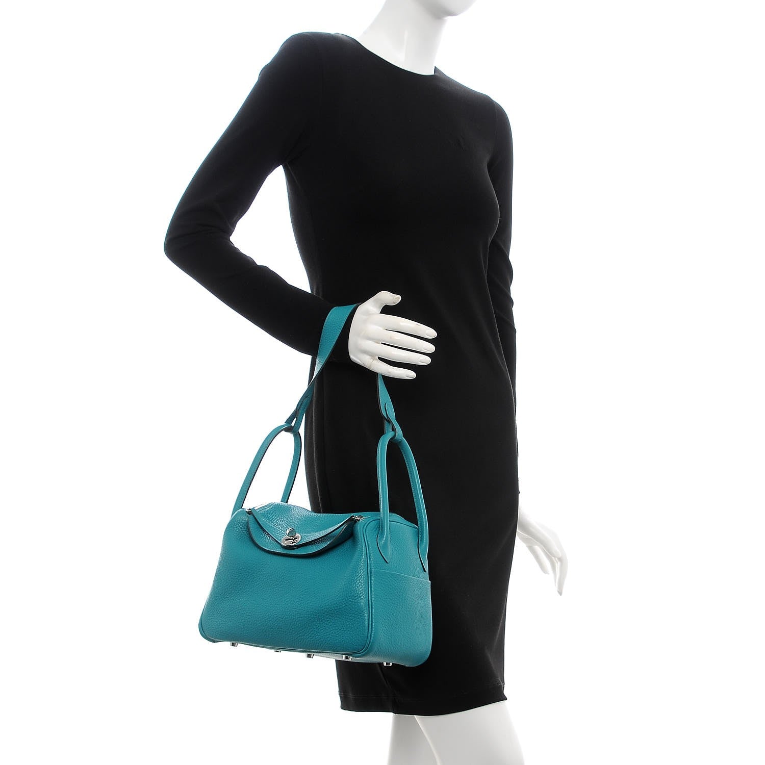 Hermes Taurillon Clemence Lindy 26 Bleu Paon 2 of 11