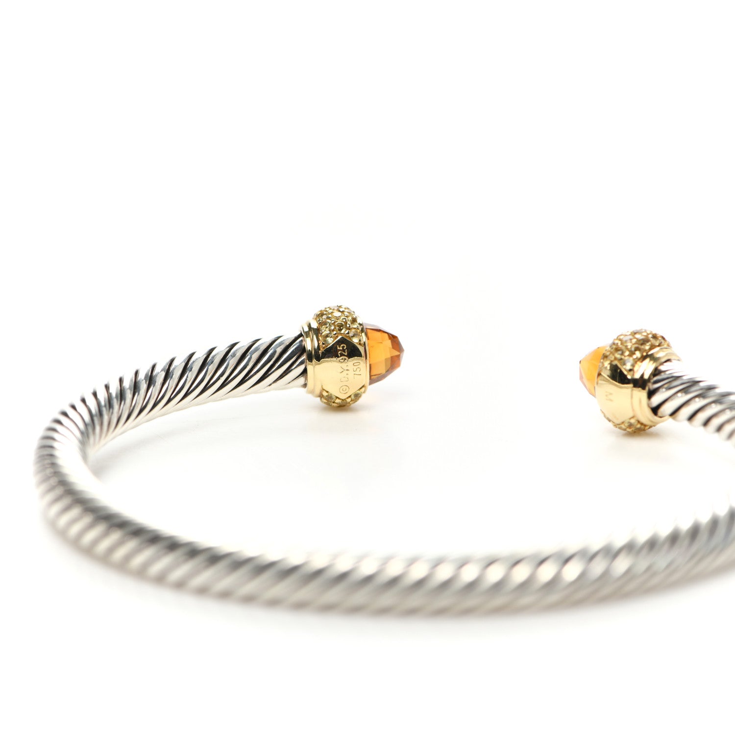 David Yurman Sterling Silver 18K Yellow Gold Citrine Yellow Sapphire 5mm Candy Cable Bracelet 4 of 5