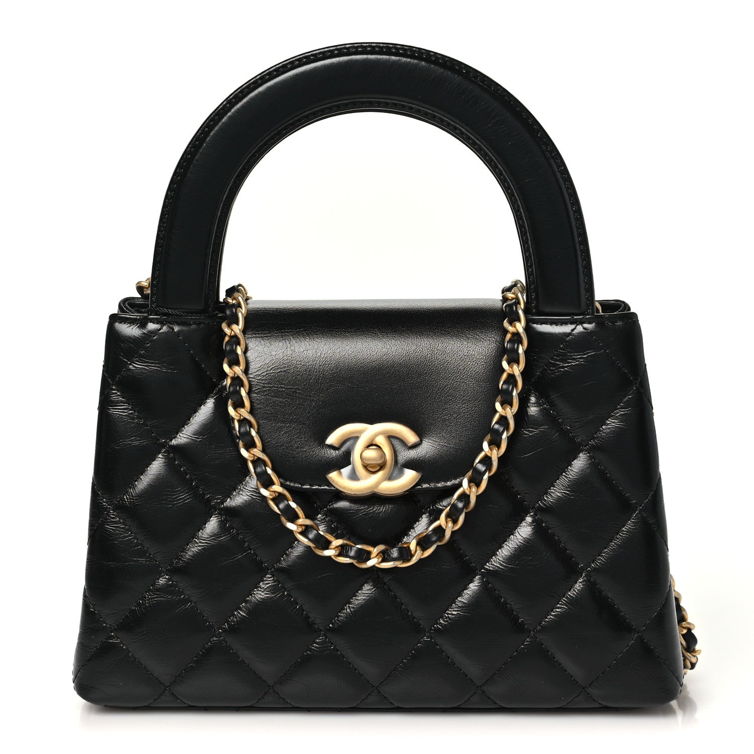 Chanel Shiny Aged Calfskin Quilted Nano Kelly Shopper Black 1 of 11