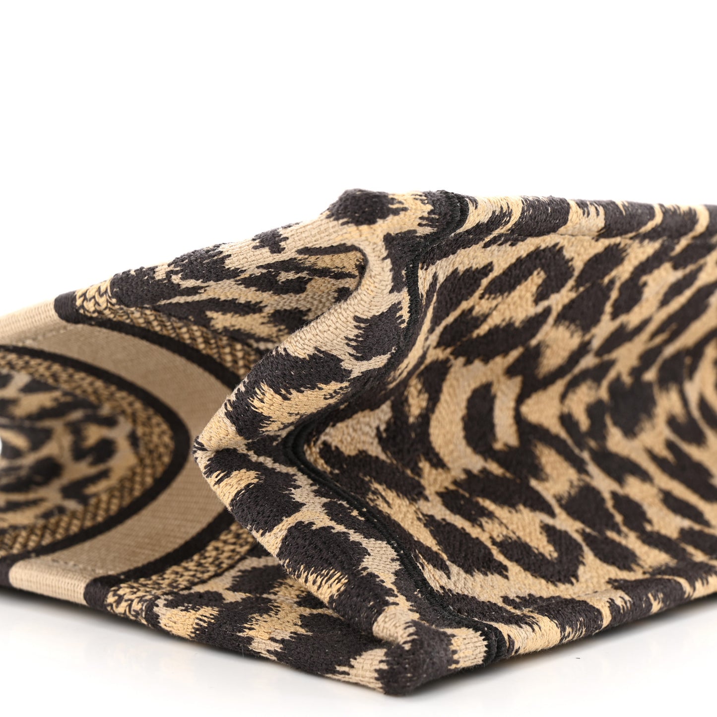 Canvas Mizza Embroidered Small Leopard Book Tote Beige