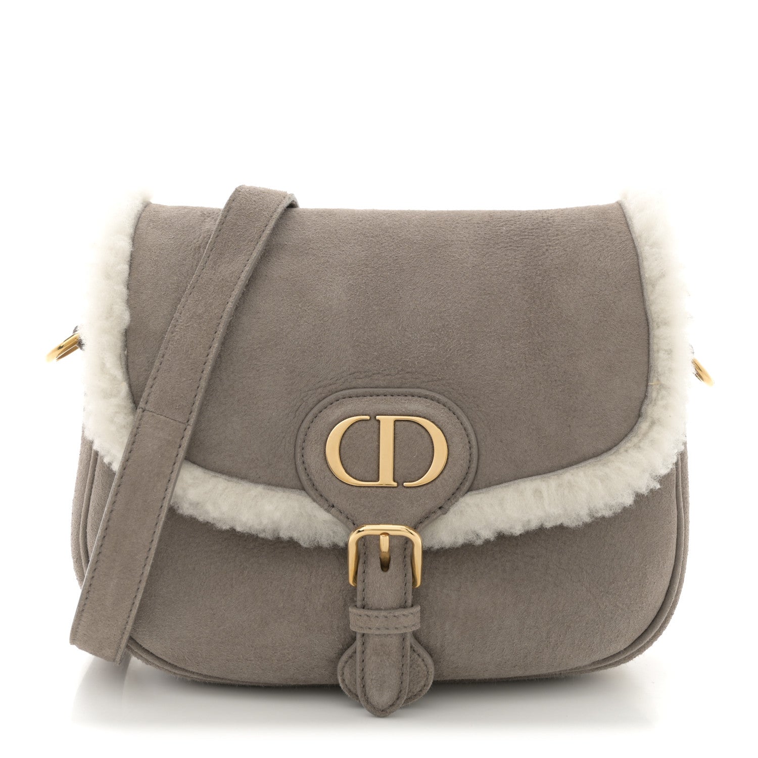 Christian Dior Suede Shearling Medium Bobby Flap Grey 1 of 11