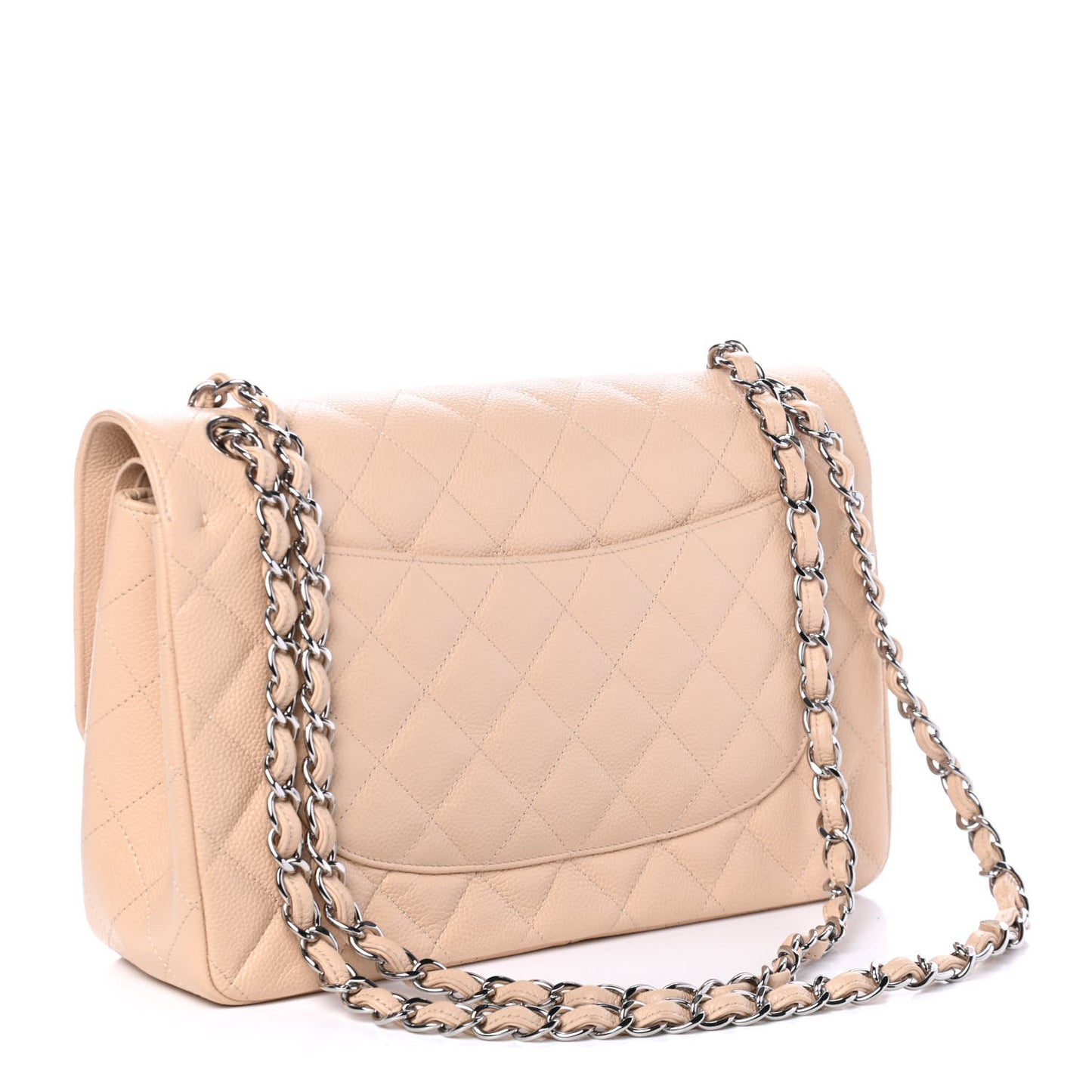 Caviar Quilted Jumbo Double Flap Beige Clair