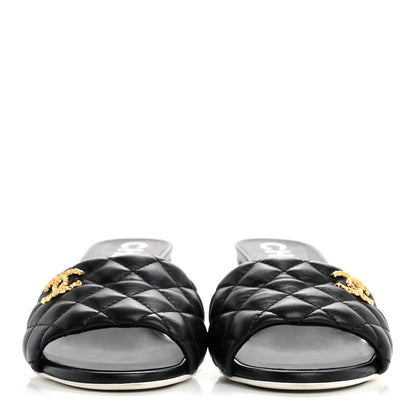 Chanel Lambskin Quilted Textured CC Mules 39 Black 3 of 11
