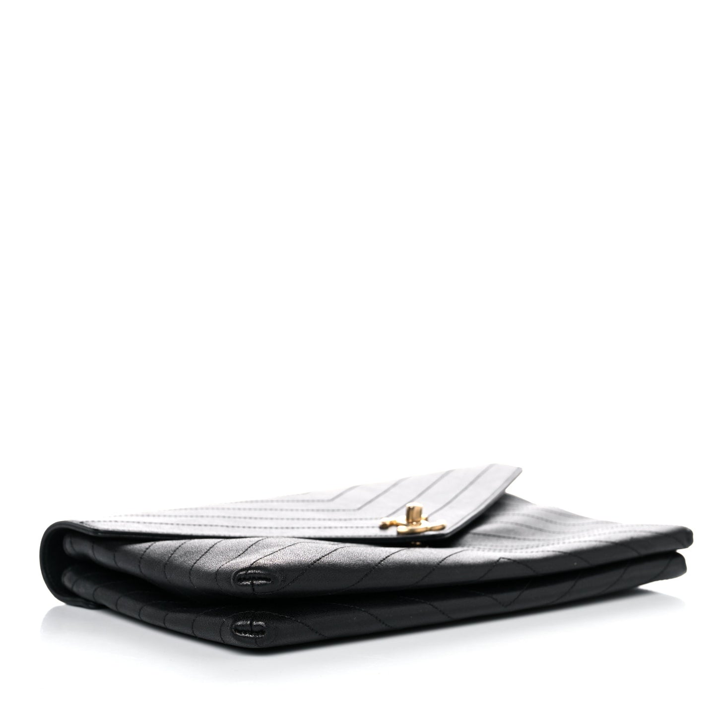 Lambskin Chevron Quilted Envelope Clutch Black