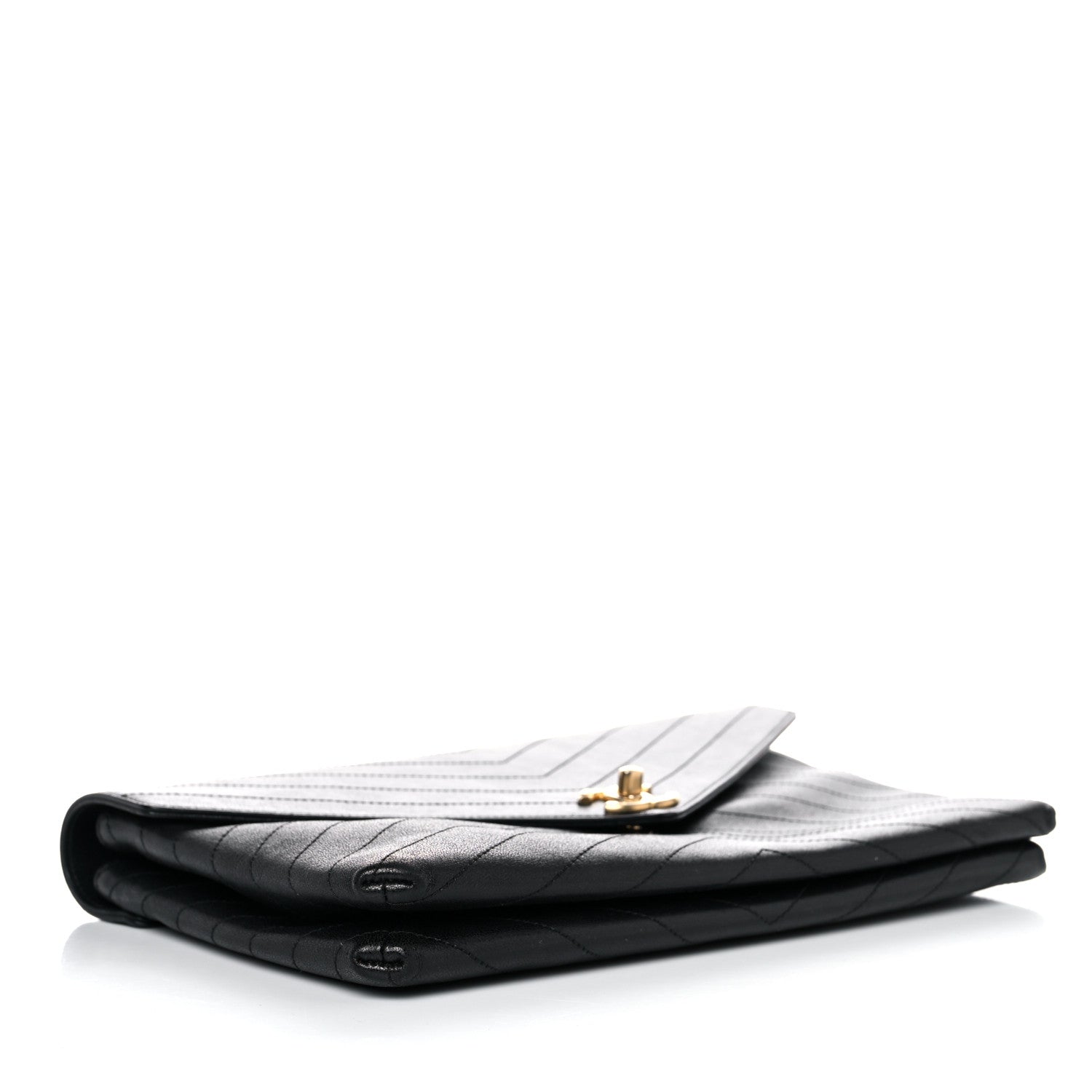 Chanel Lambskin Chevron Quilted Envelope Clutch Black 4 of 16