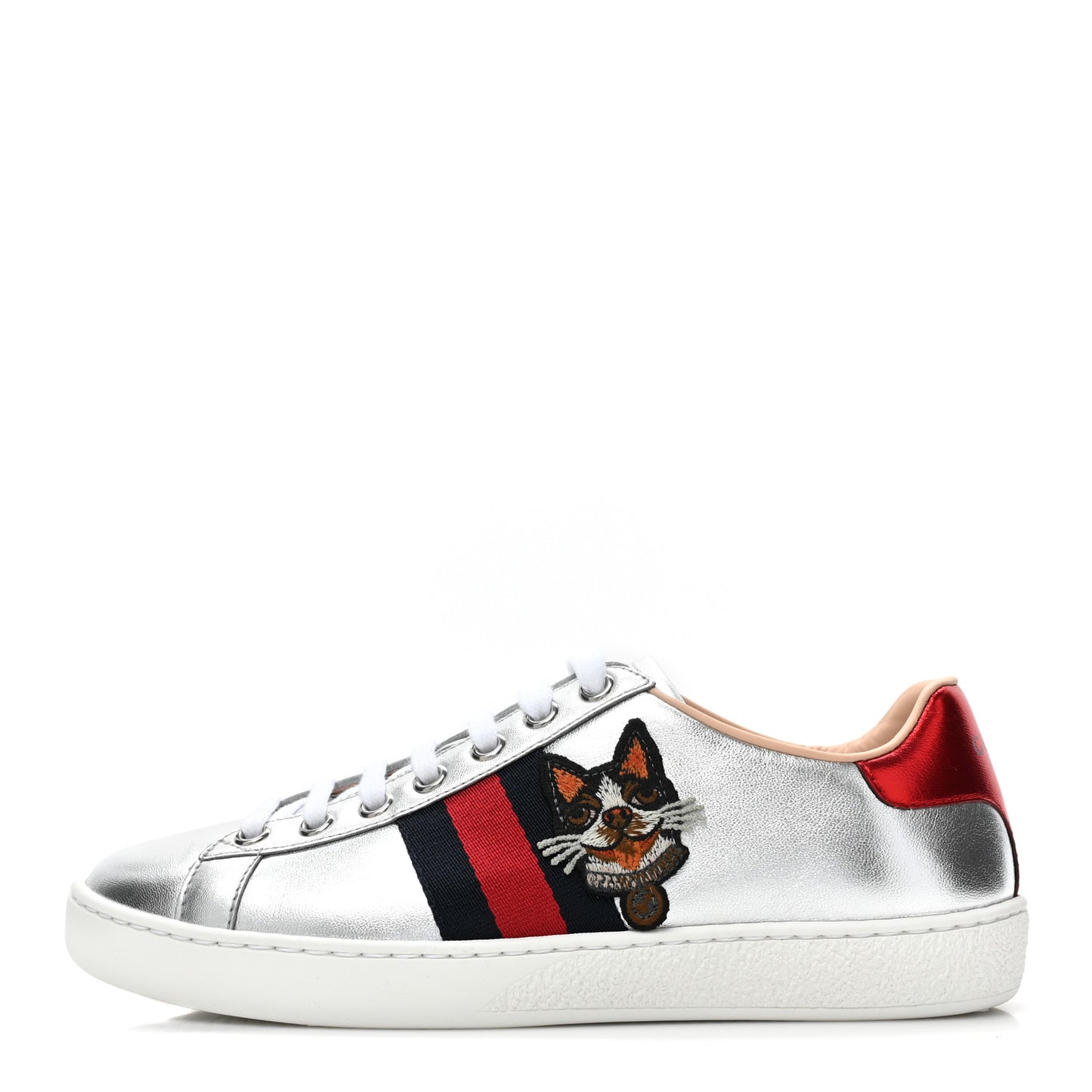 Metallic Nappa Silk Ayers Web Embroidered Womens Ace Sneakers 35 Silver