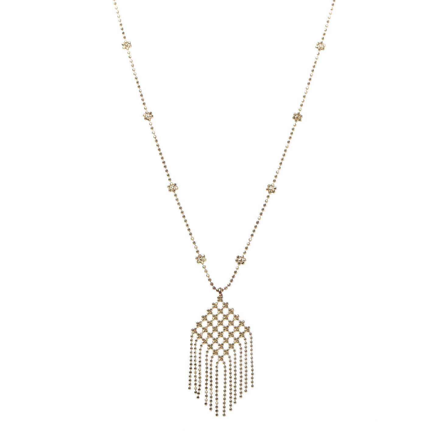18K Yellow Gold Fringe Drop Pendant Necklace