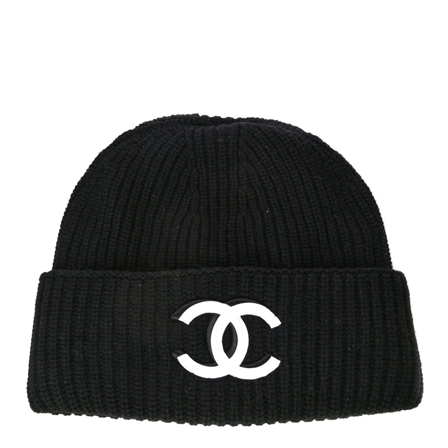 Wool Cashmere CC Beanie Hat Black White