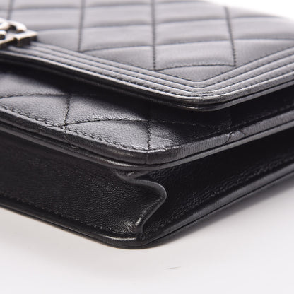 Chanel Lambskin Quilted Boy Wallet On Chain WOC Black 10 of 11
