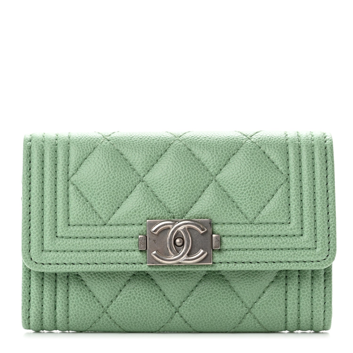 Chanel Caviar Quilted Boy Flap Card Holder Light Green 1 of 9