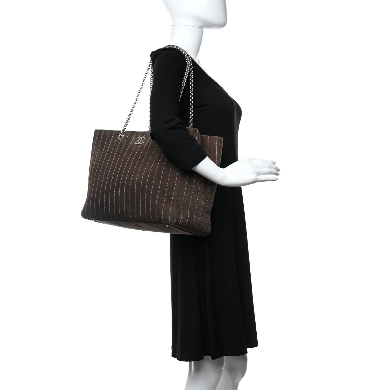 Chanel Suede Quilted Vertical Tote Brown 2 of 11