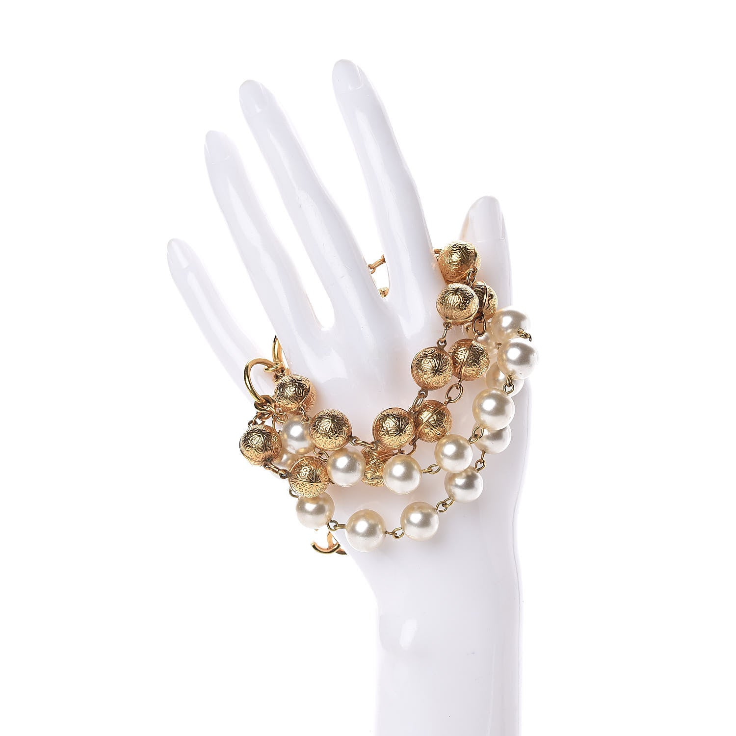 Chanel Pearl Beaded Multi Strand Bracelet Gold 2 of 8