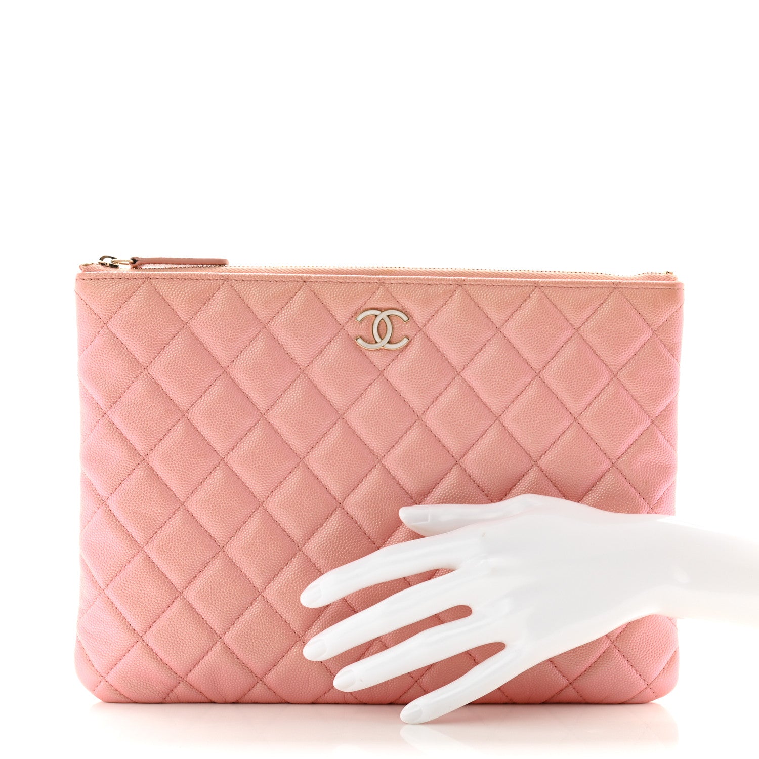 Chanel Iridescent Caviar Quilted Medium Cosmetic Case Rose Pink 2 of 11