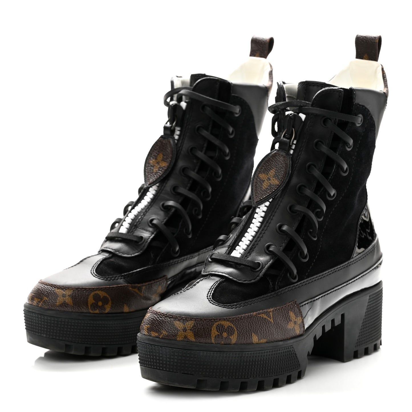 Suede Calfskin Monogram Zip Up Laureate Platform Desert Boots 37 Black
