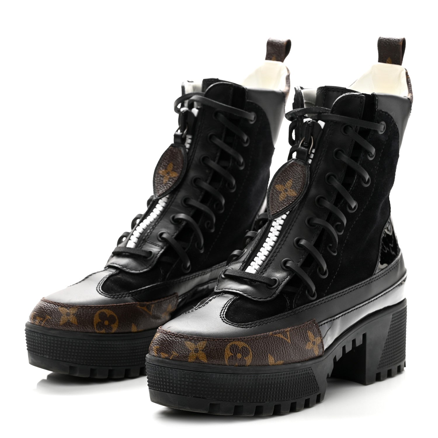 Louis Vuitton Suede Calfskin Monogram Zip Up Laureate Platform Desert Boots 37 Black 4 of 10