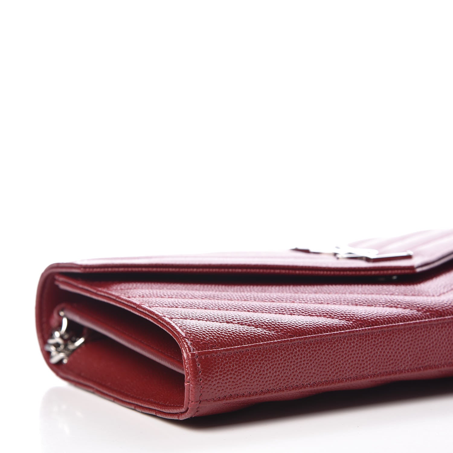 Saint Laurent Grain De Poudre Matelasse Chevron Monogram Chain Wallet Palissandre 5 of 12