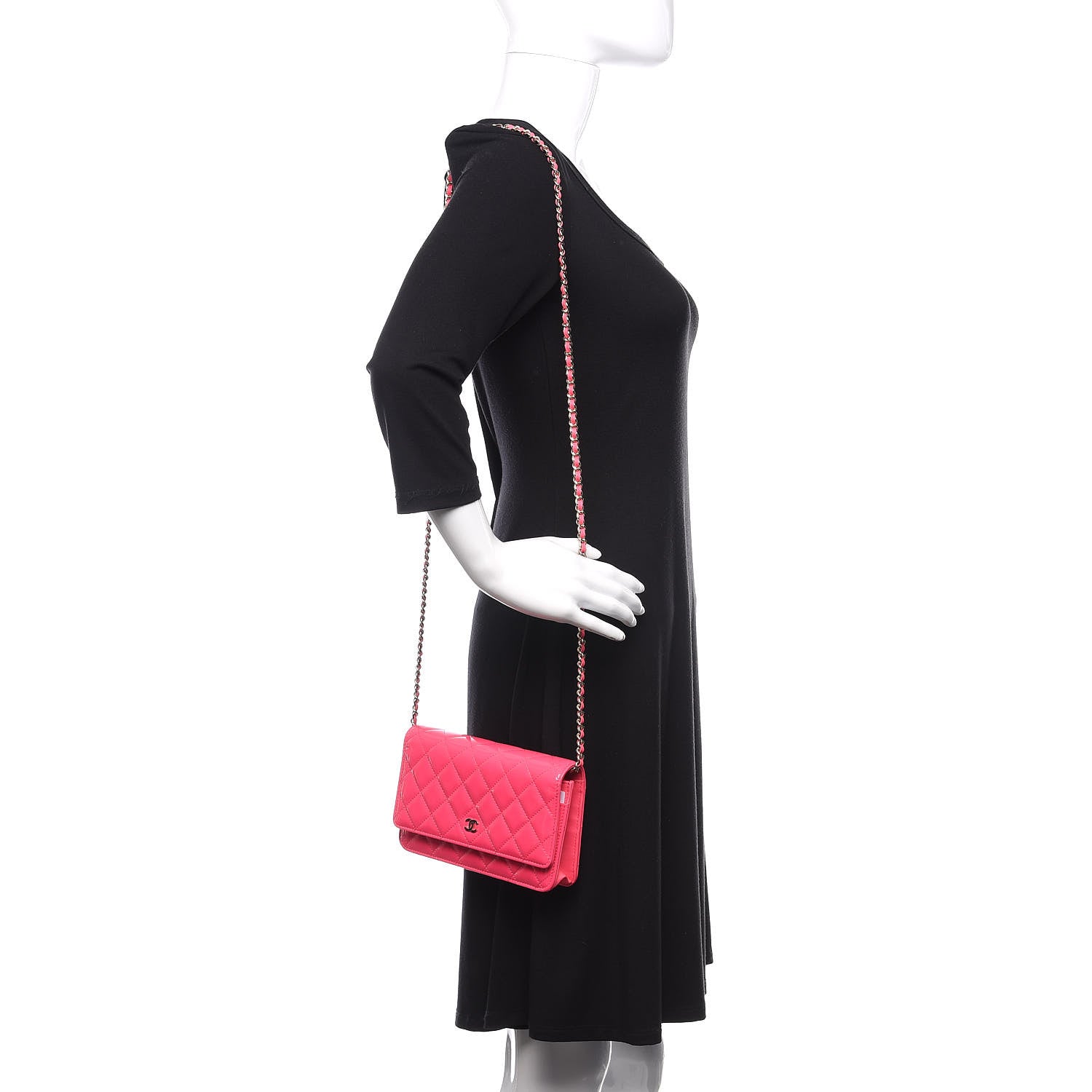 Chanel Patent Calfskin Quilted Wallet On Chain WOC Pink 2 of 12