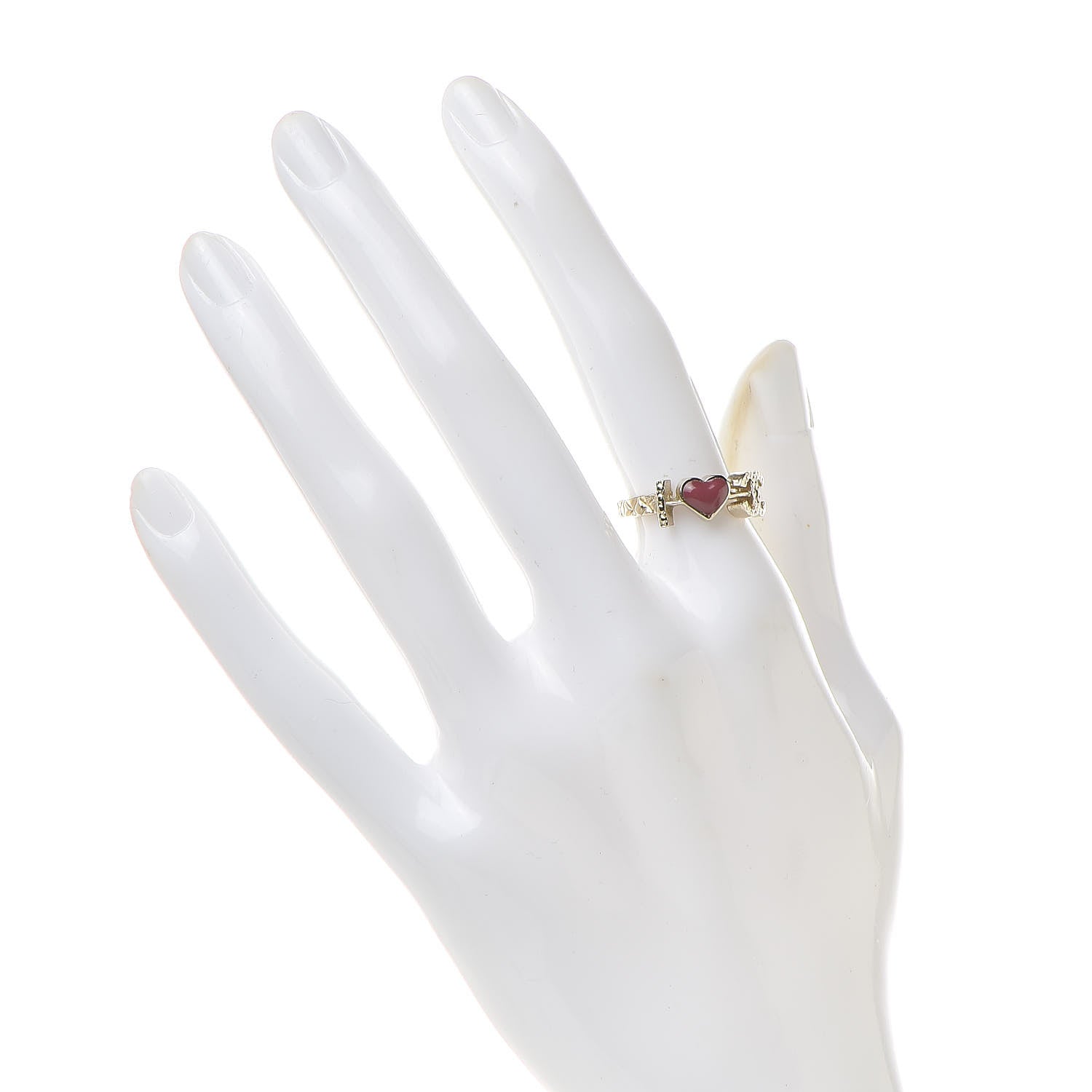 Chanel Enamel I Heart CC Ring 5.5 Gold Dark Red 2 of 6