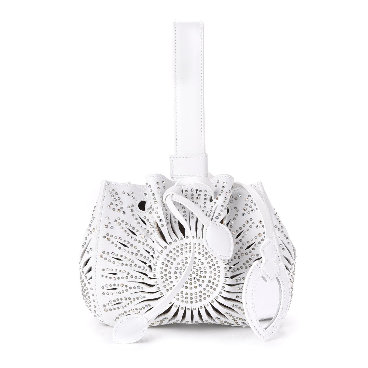 Calfskin Lux Laser Cut Studded Rose-Marie 19 Bag White
