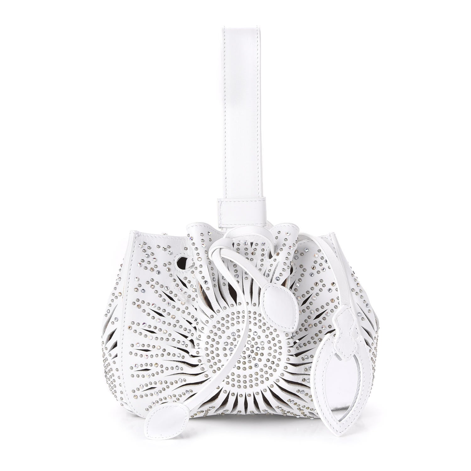 Alaia Calfskin Lux Laser Cut Studded Rose-Marie 19 Bag White 1 of 8