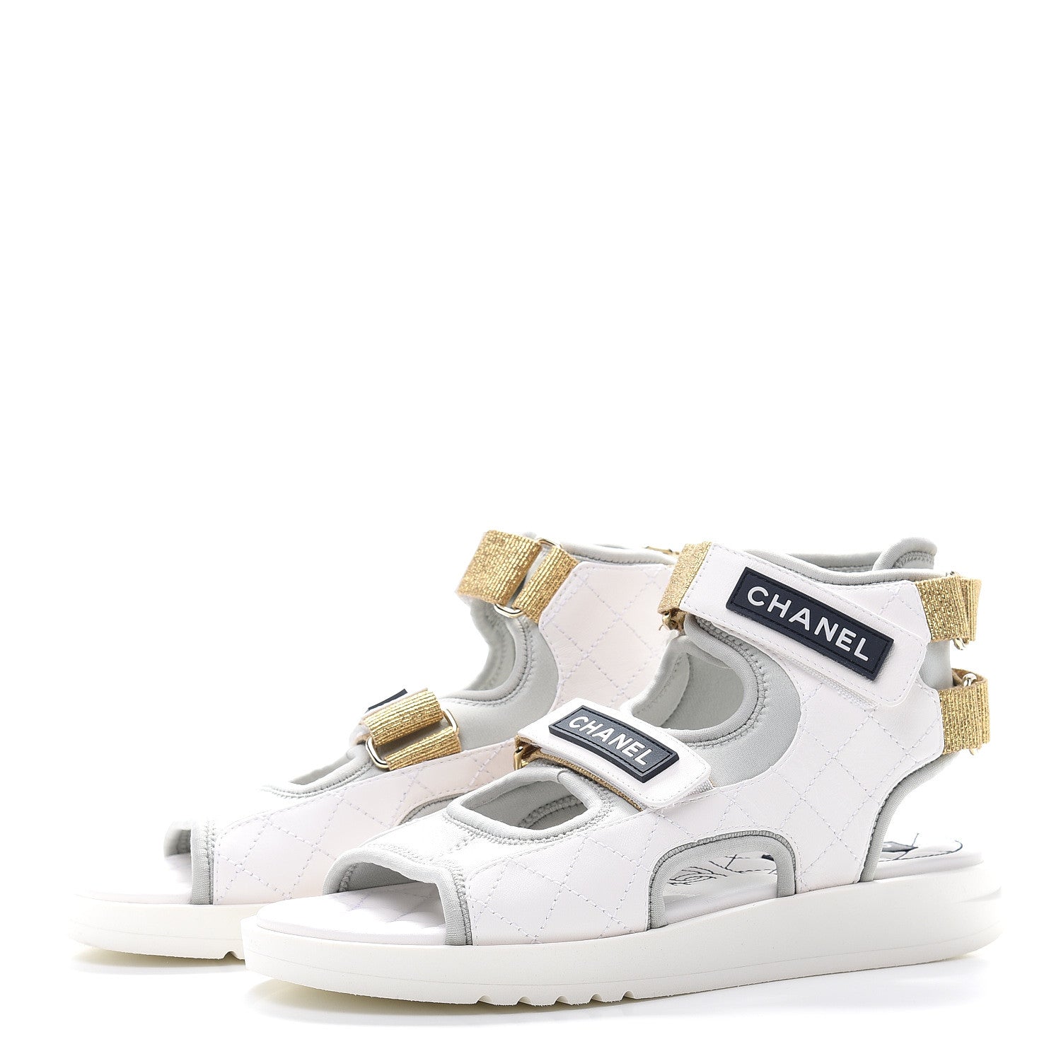 Chanel Goatskin Fabric Gladiator Sandals 37 Grey Navy Blue 2 of 9