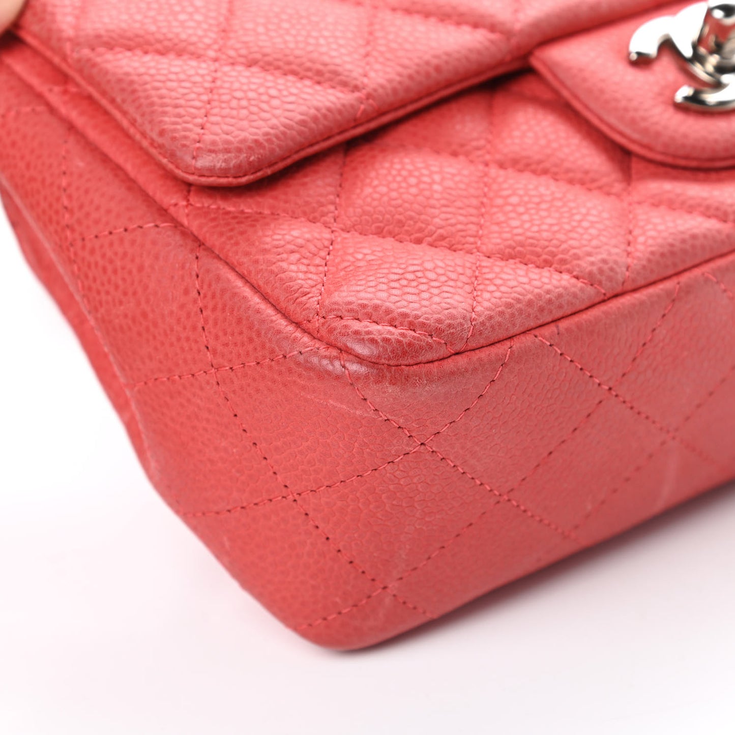 Iridescent Caviar Quilted Mini Rectangular Flap Dark Pink