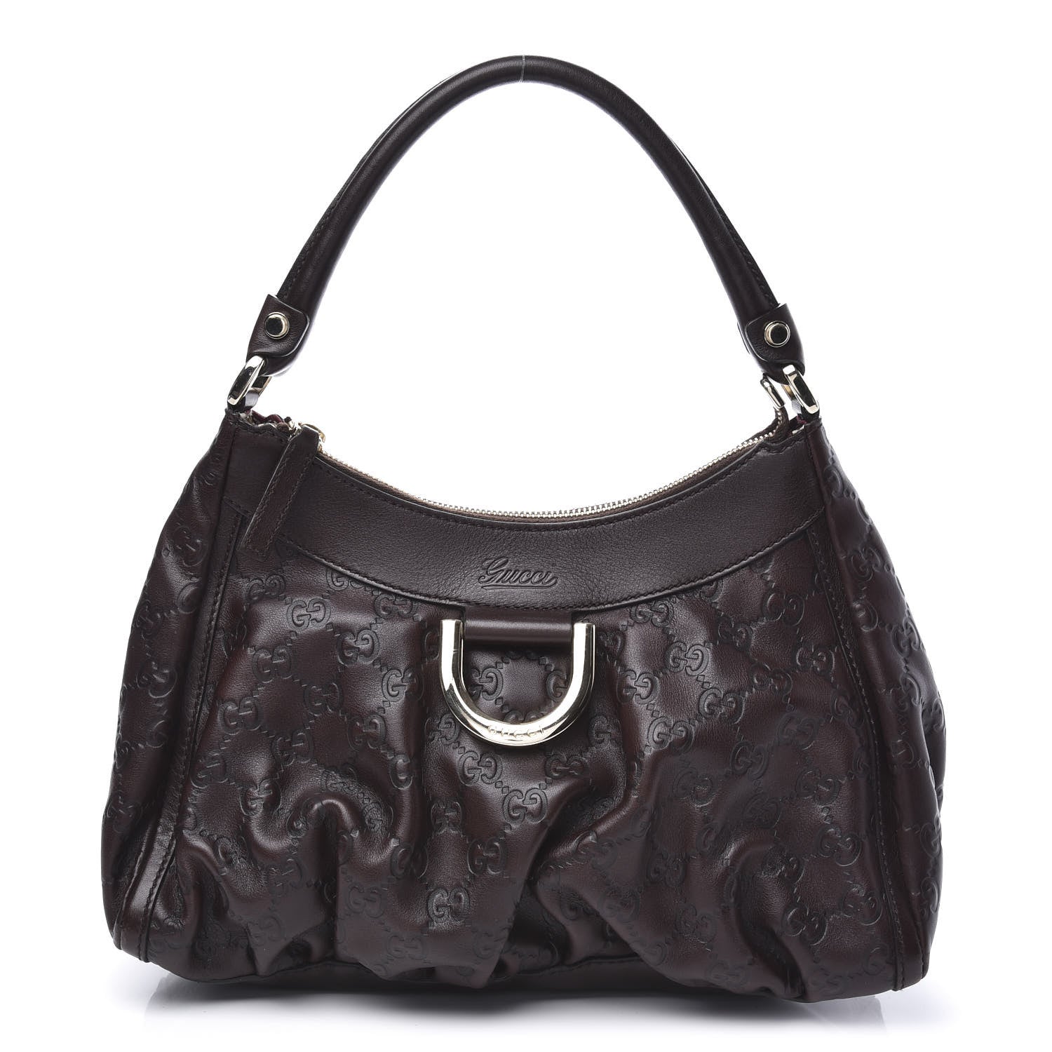 Gucci Guccissima Small D Gold Ring Shoulder Bag Chocolate Brown 1 of 10
