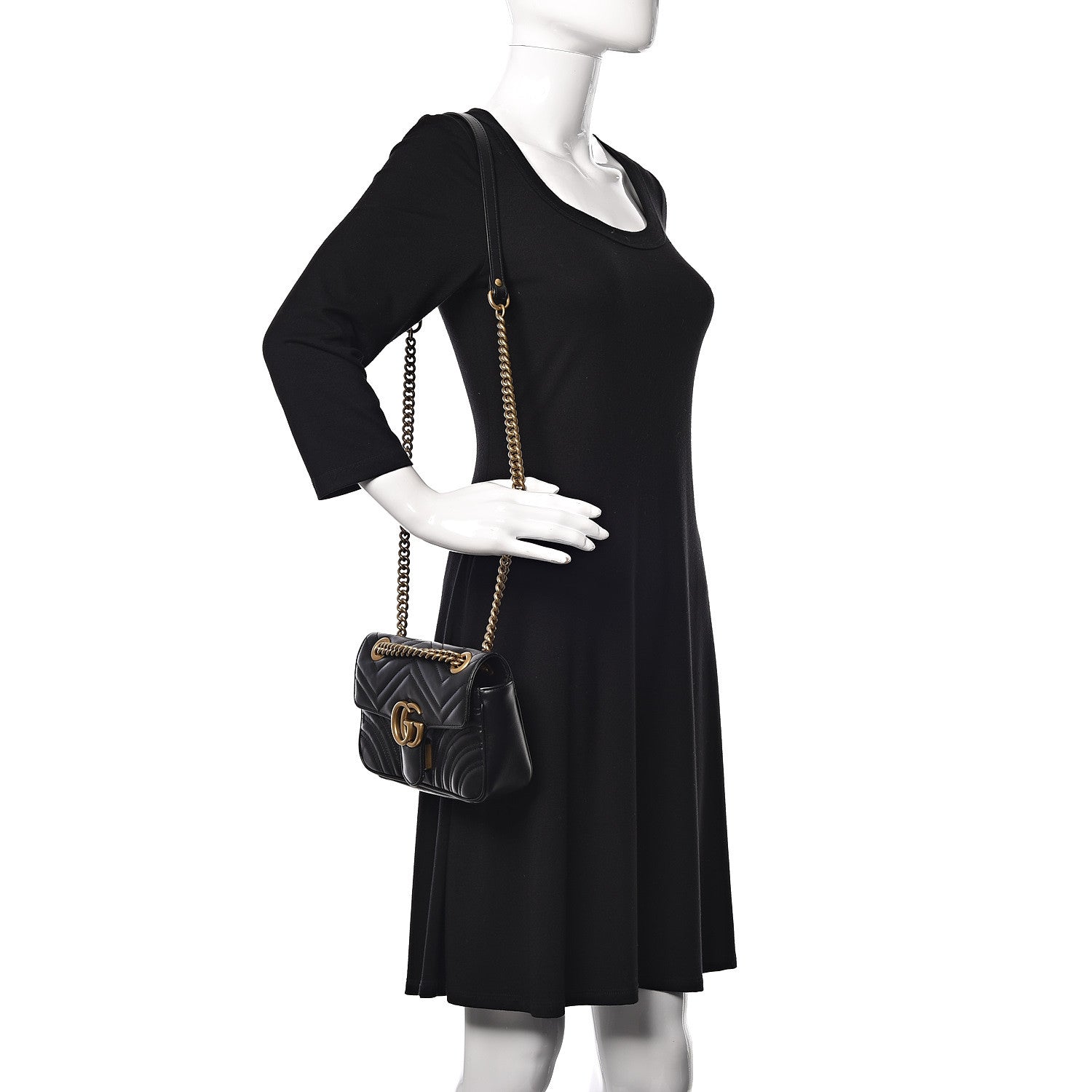 Gucci Calfskin Matelasse Mini GG Marmont Shoulder Bag Black 2 of 12
