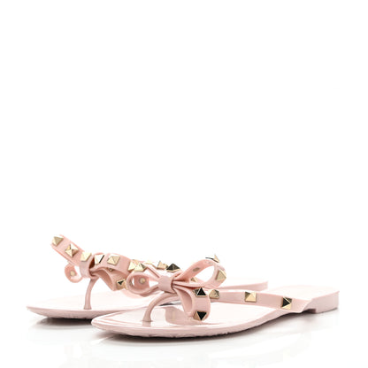 Valentino Garavani PVC Jelly Rockstud Bow Thong Sandals 36 Water Rose 3 of 7