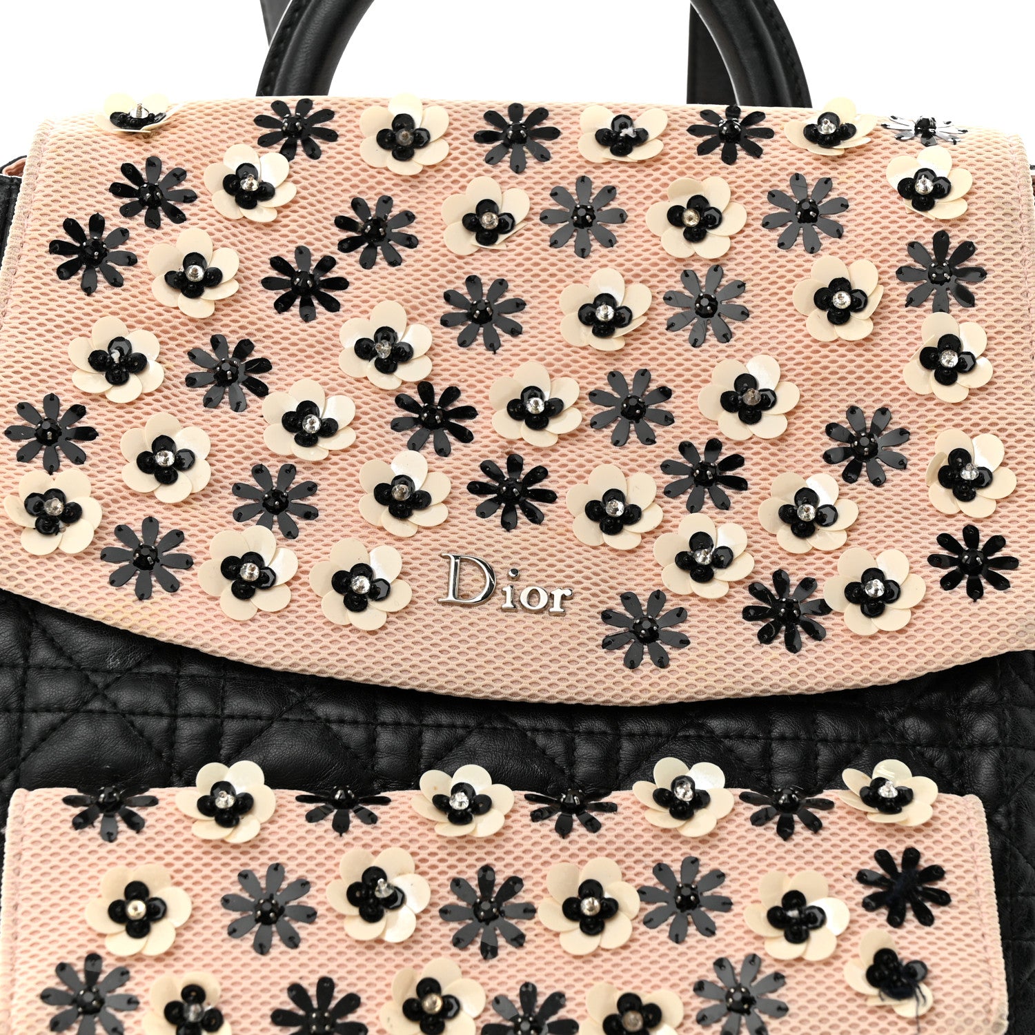 Christian Dior Lambskin Mesh Cannage Embroidered Large Stardust Backpack Black Pink 7 of 12