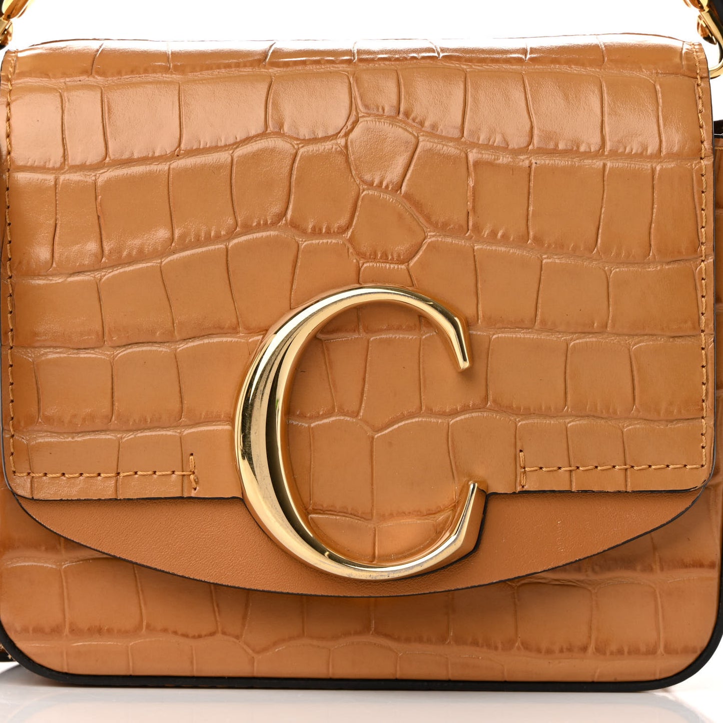 Calfskin Crocodile Embossed Mini C Double Carry Autumnal Brown