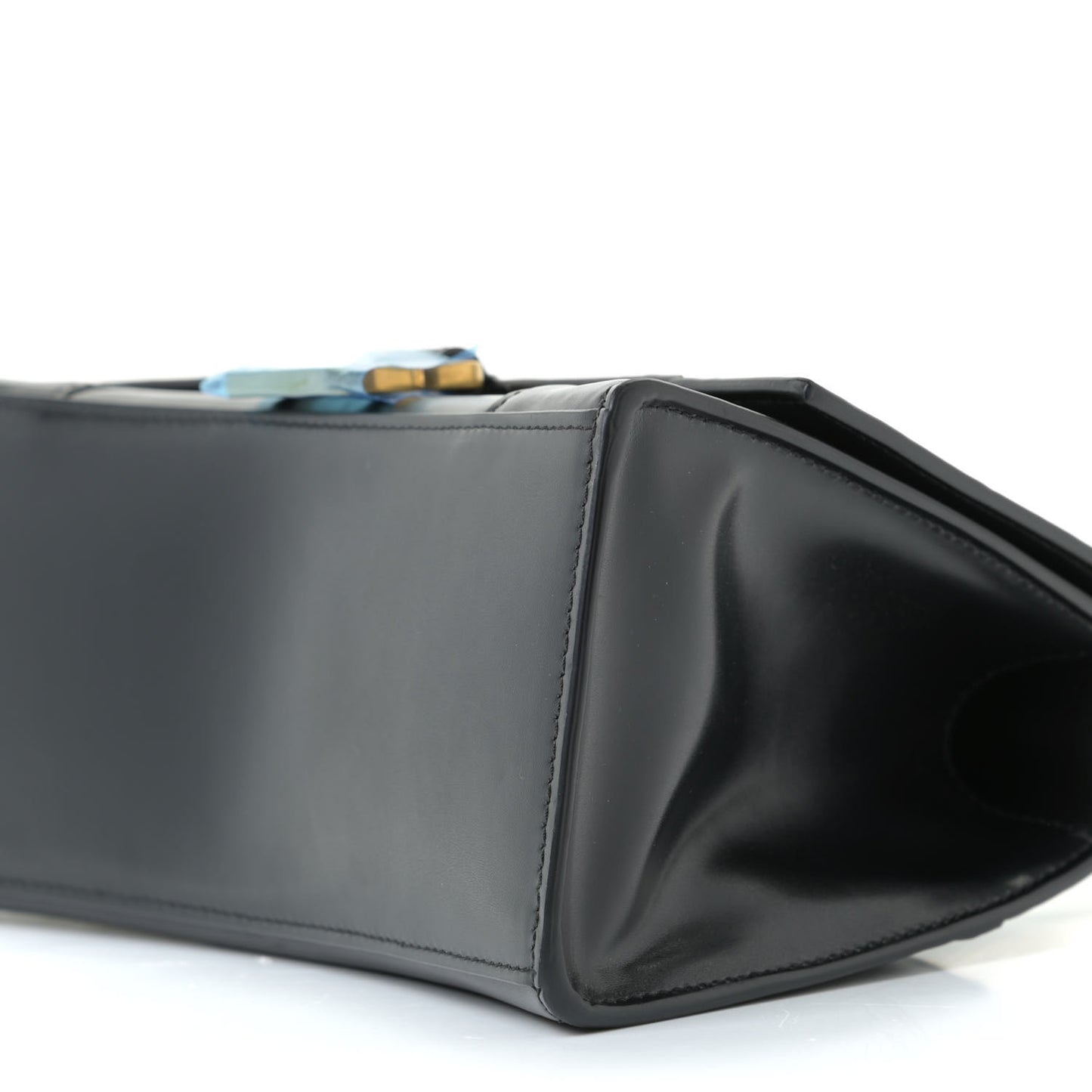 Shiny Box Calfskin Small Hourglass Top Handle Bag Black