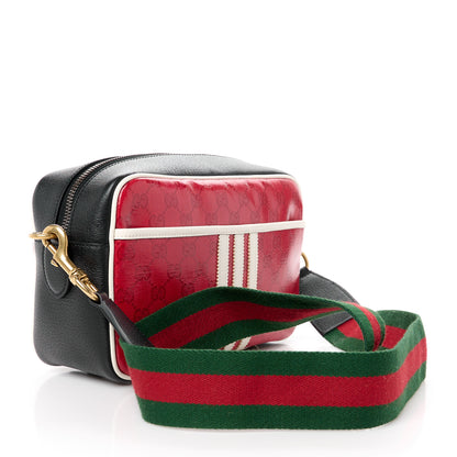 Gucci X ADIDAS Crystal Vintage Monogram Textured Dollar Calfskin Web Trefoil Logo Small Messenger Bag Hibiscus Red Off White Black 3 of 11